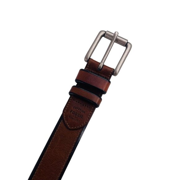 Mens Fossil Brown Leather Belt With Silver Buckle SIZE 40 - Picture 2 of 6